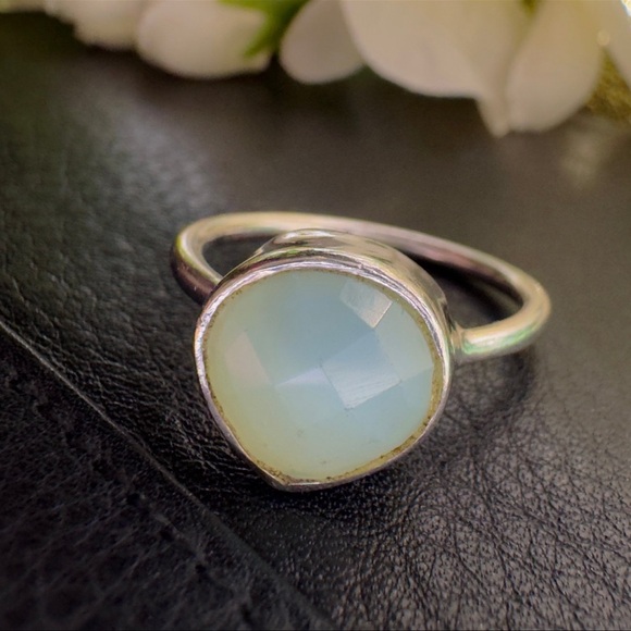 Sterling Silver Light Blue Green Teardrop Gemstone Ring Solid 925 Sterling Silve - Picture 12 of 15